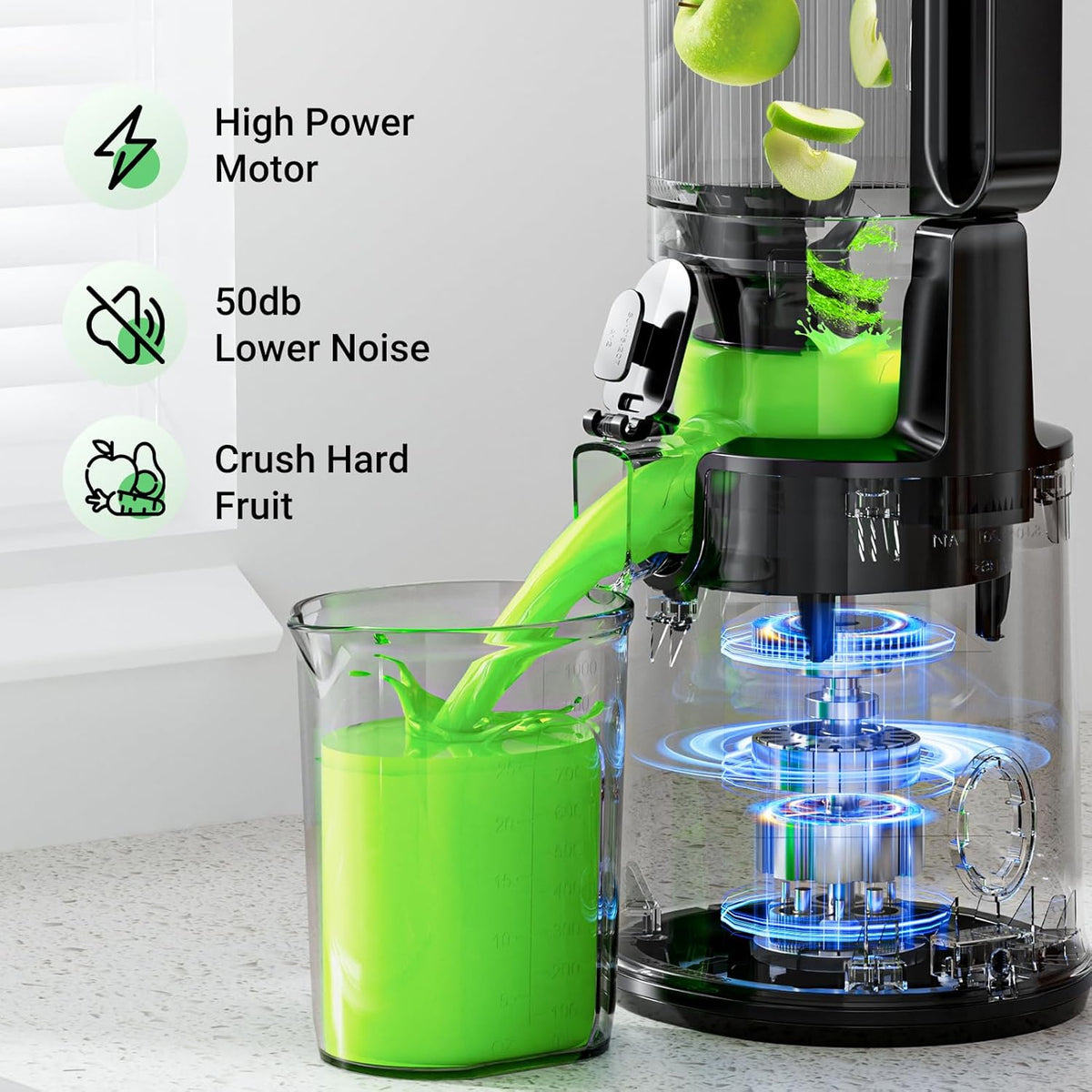 Cold Press Juicer, 5.8" Extra Large Feed Chute, Aeitto Masticating Juicer Machines, Easy to Clean wiht Brush, Fit Whole Vegetables & Fruits