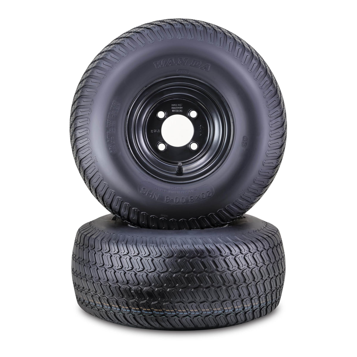WANDA Lawn Mower Tractor Tire Wheel 18X7.5-8 4PR w/ 4X4" PCD White Rim,SET2