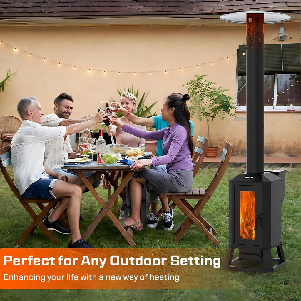 70,000 BTU Wood Pellet Outdoor Patio Heater with Glass Viewing Window C Pellet Heaters for Outdoor Use, Home, Gardens & Commercial - Portable with