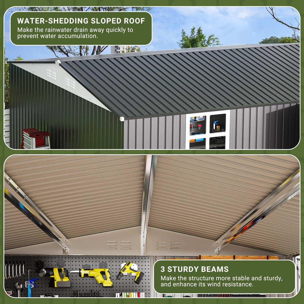 Polar Aurora 12x14 FT Outdoor Storage Shed, Garden Shed with Updated Frame Structure and Lockable Doors, Metal Tool Sheds for Backyard Garden Patio