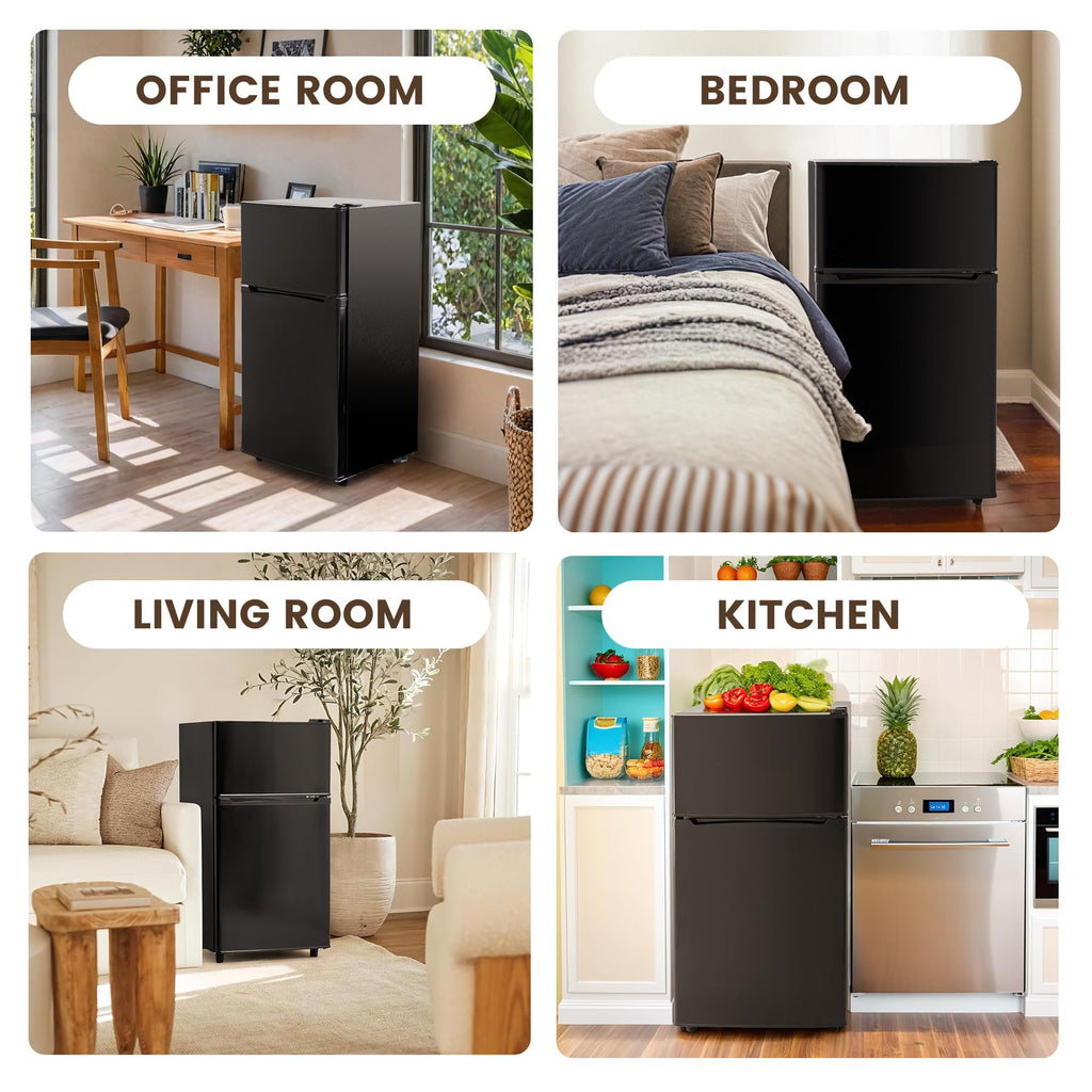 Manastin 3.5 Cu.Ft 2 Door Mini Fridge with Freezer, Small Refrigerator, 7 Level Adjustable Thermostat, Compact Fridge for Living Room, Dorm, Office