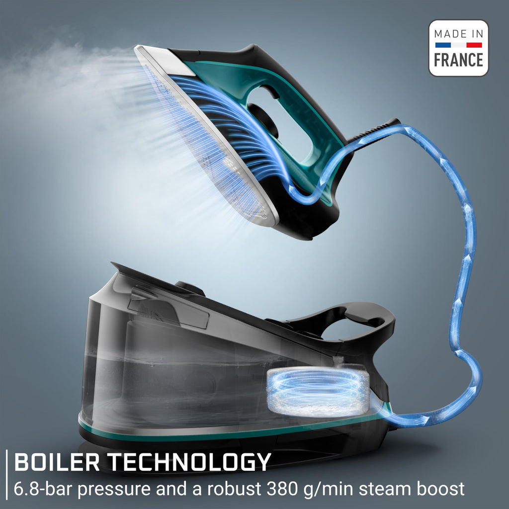 Rowenta Iron for Clothes, High Pressure Steamer Iron with Boiler System, 400 Steam Holes, Vertical Steaming, 37oz Tank, Stainless Steel Soleplate