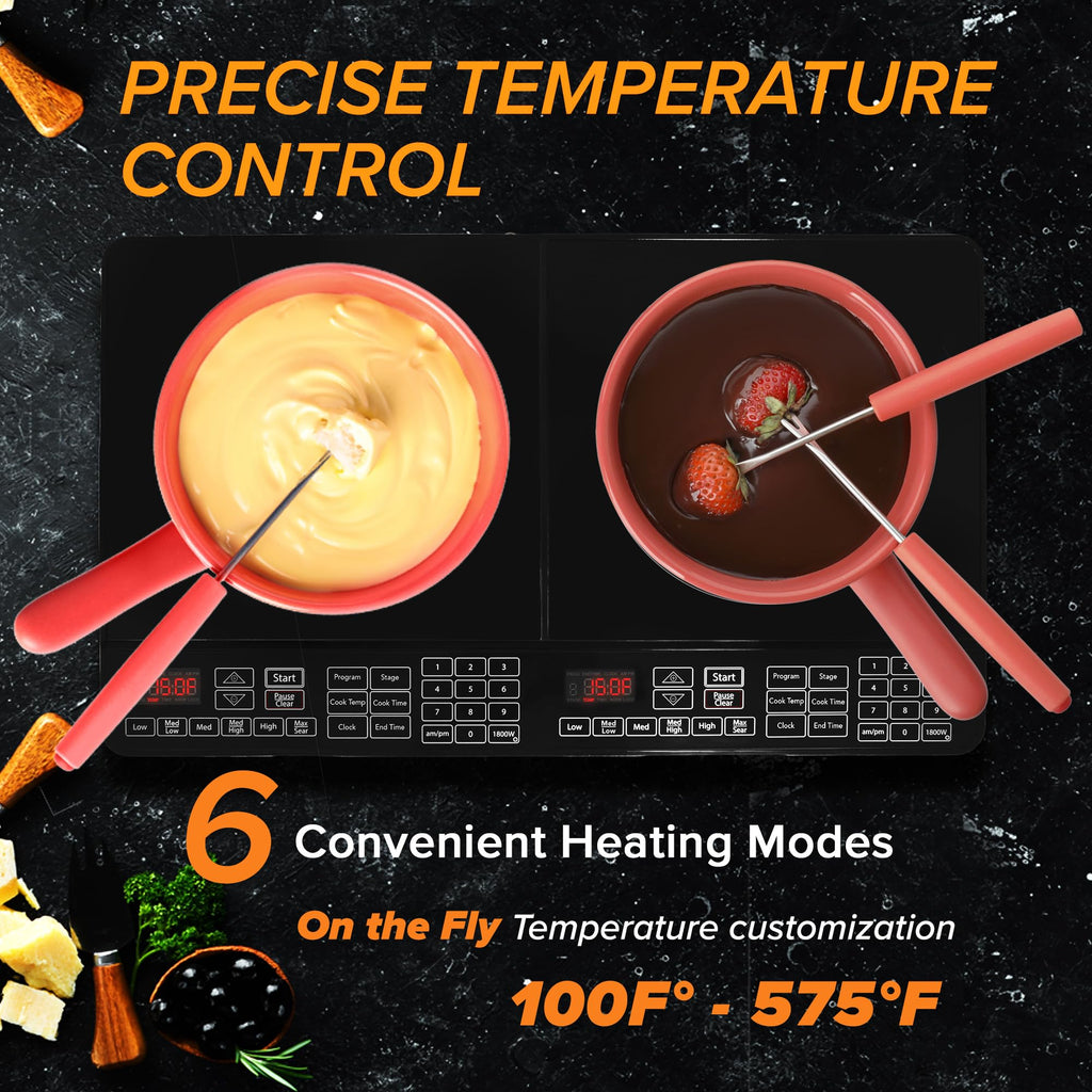 Nuwave Double Cooktop Induction Countertop Burner, Portable, 900 & 1800W, 100F to 575F, Large 8 Heating Coil, 50 Pre-Programmed Settings, Shatter