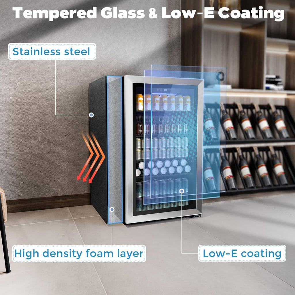 COWSAR 4.5 Cu.Ft Wine Fridge 37 Bottle, ETL Approved Freestanding Wine Cooler 145 Can Beverage Refrigerator with Stainless Steel Reversible Glass