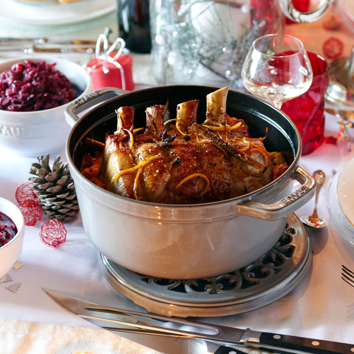 Staub Cast Iron 7-qt Round Cocotte - White Truffle, Made in France
