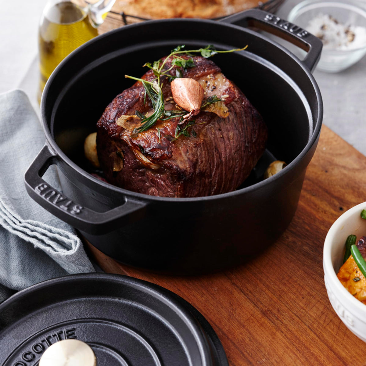 Staub Cast Iron 7-qt Round Cocotte - White Truffle, Made in France
