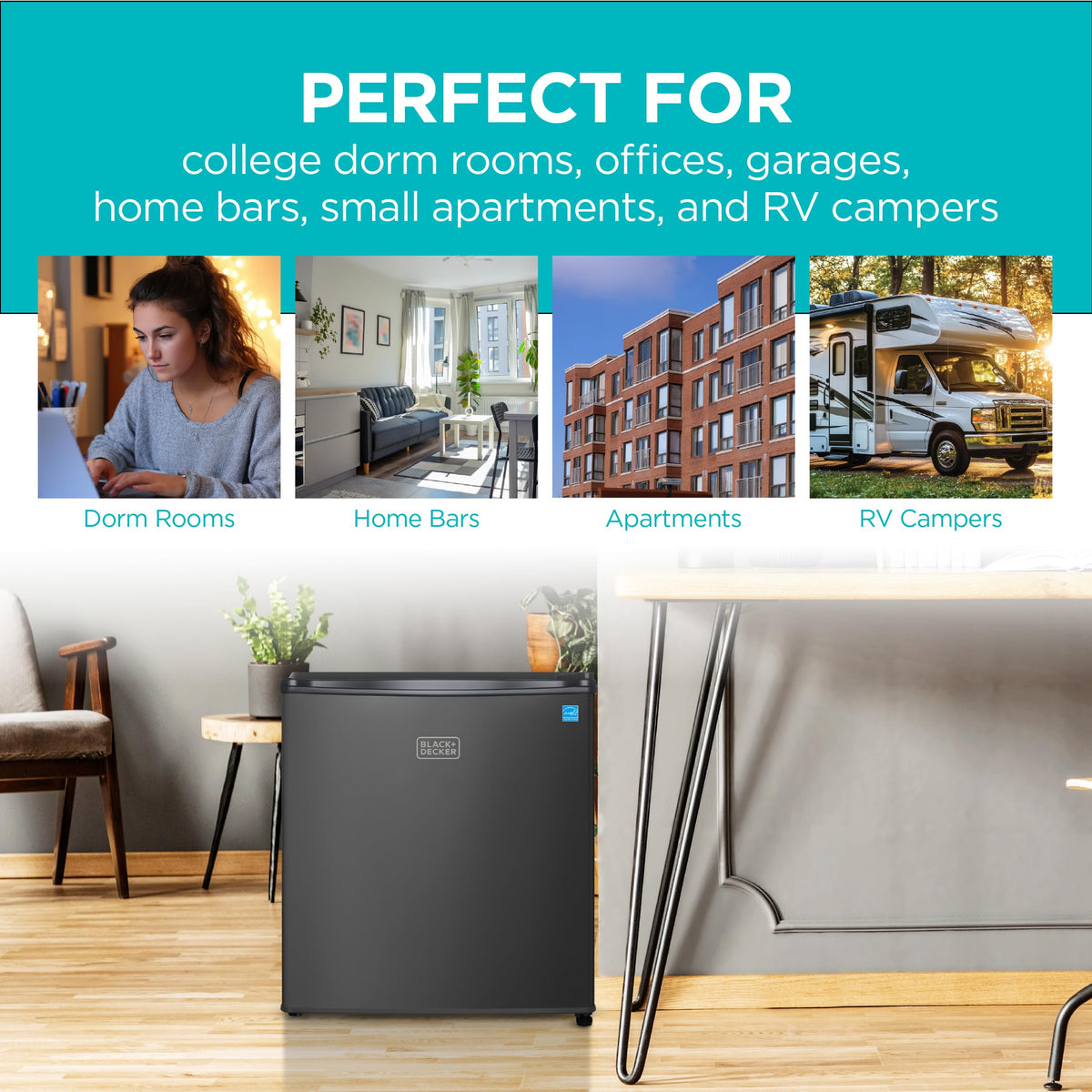 BLACK+DECKER 1.7 Cu. Ft. Compact Refrigerator, ENERGY STAR Certified, Single Door Mini Fridge with Chiller Compartment, Personal Fridge for Home or