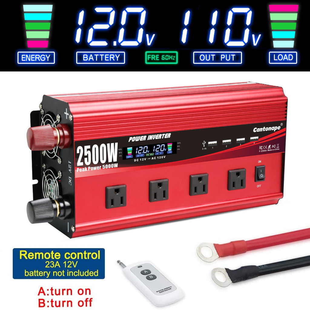 4000W Power Inverter 12V to 110V/120V DC to AC with LCD Display, Remote Controller 5 x AC Outlets and 4 x 3.1A USB Car Adapter for Car Truck Boat RV