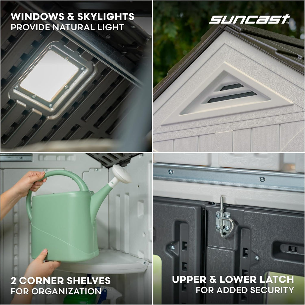 Suncast 8x7 Ft. Outdoor Storage Shed - Large Resin Shed with Floor, Lockable Double Doors, & Skylights. 378 Cu Ft Tremont Garden Sheds & Outdoor