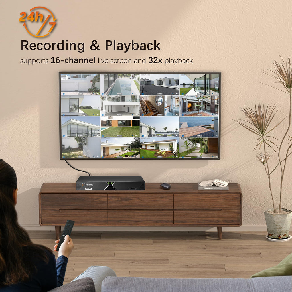 TIGERSECU Super HD 1080P 16 Channel DVR Security Recorder with 4TB Hard Drive, Hybrid 6-in-1 CCTV DVR Recorder Compatible with 2MP and 5MP TVI, AHD