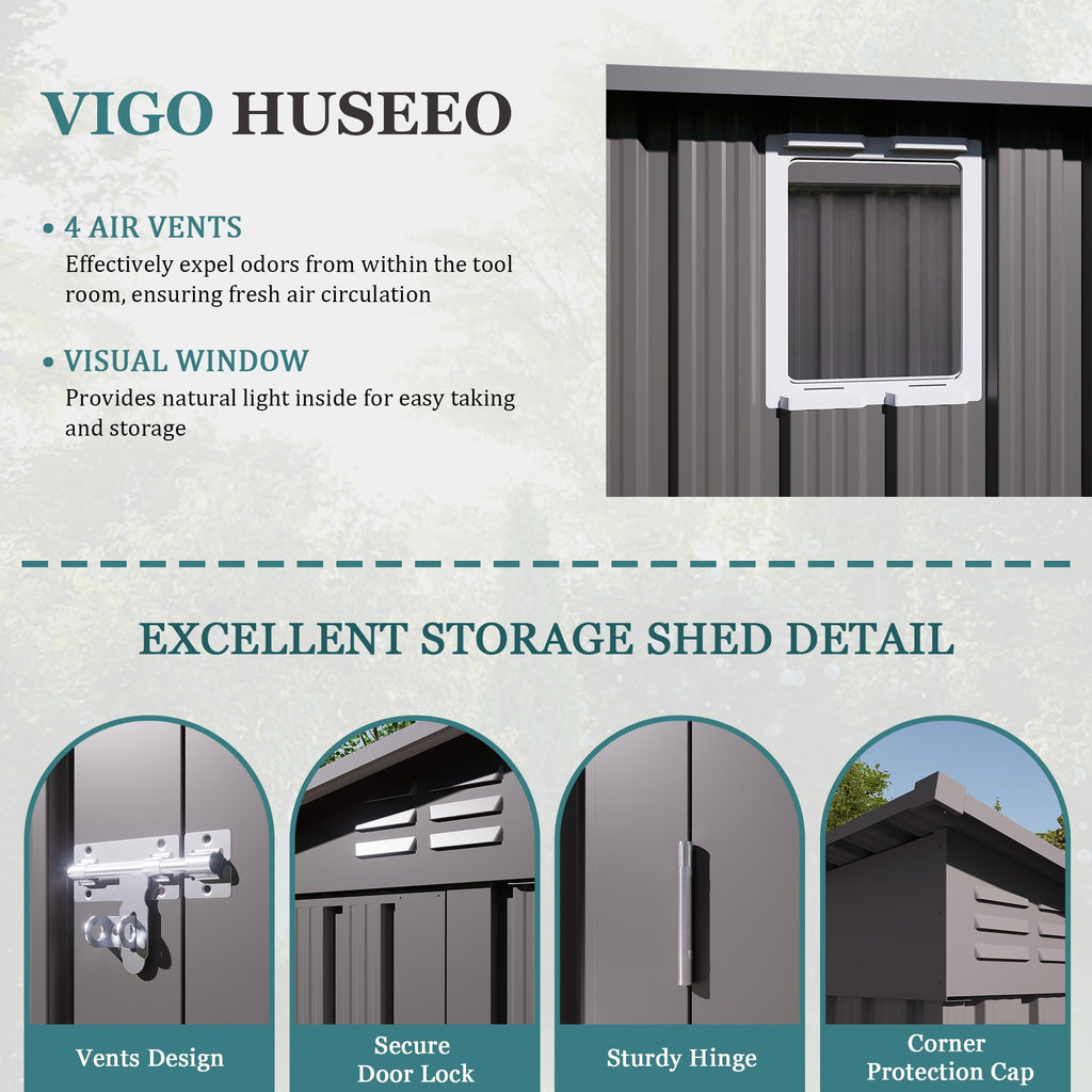 4 * 9.2 FT Outdoor Storage Shed, Galvanized Steel Garden Shed with Lockable Door & Window, Waterproof Metal Tool Storage for Garden, Backyard, Patio