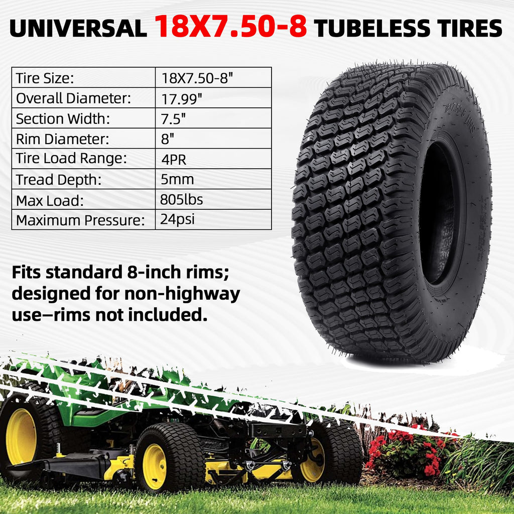 AR-PRO (2 Pack) 20x8.00-8 Lawn Mower Turf Tires, Tubeless, No Rims