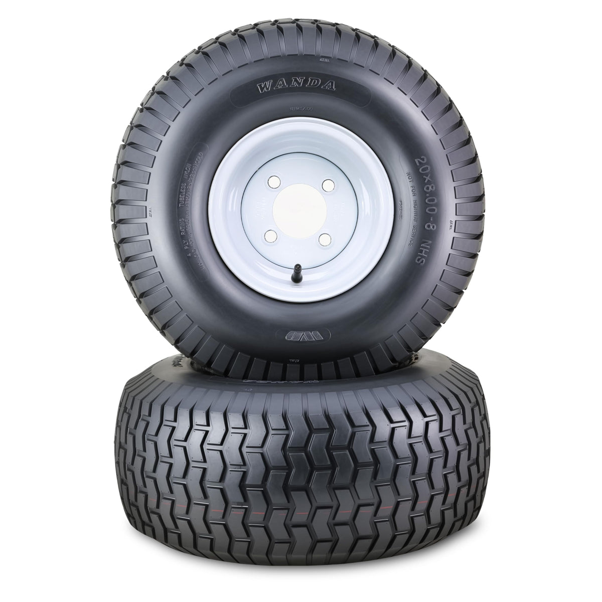 WANDA Lawn Mower Tractor Tire Wheel 18X7.5-8 4PR w/ 4X4" PCD White Rim,SET2