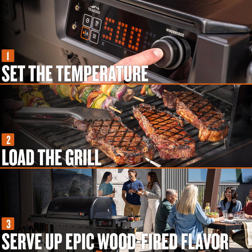 Traeger Woodridge Elite Electric Wood Pellet Grill and Smoker, 970 Sq. In., Side Sear Station, WiFIRE Technology, Super Smoke Mode, Outdoor Pellet