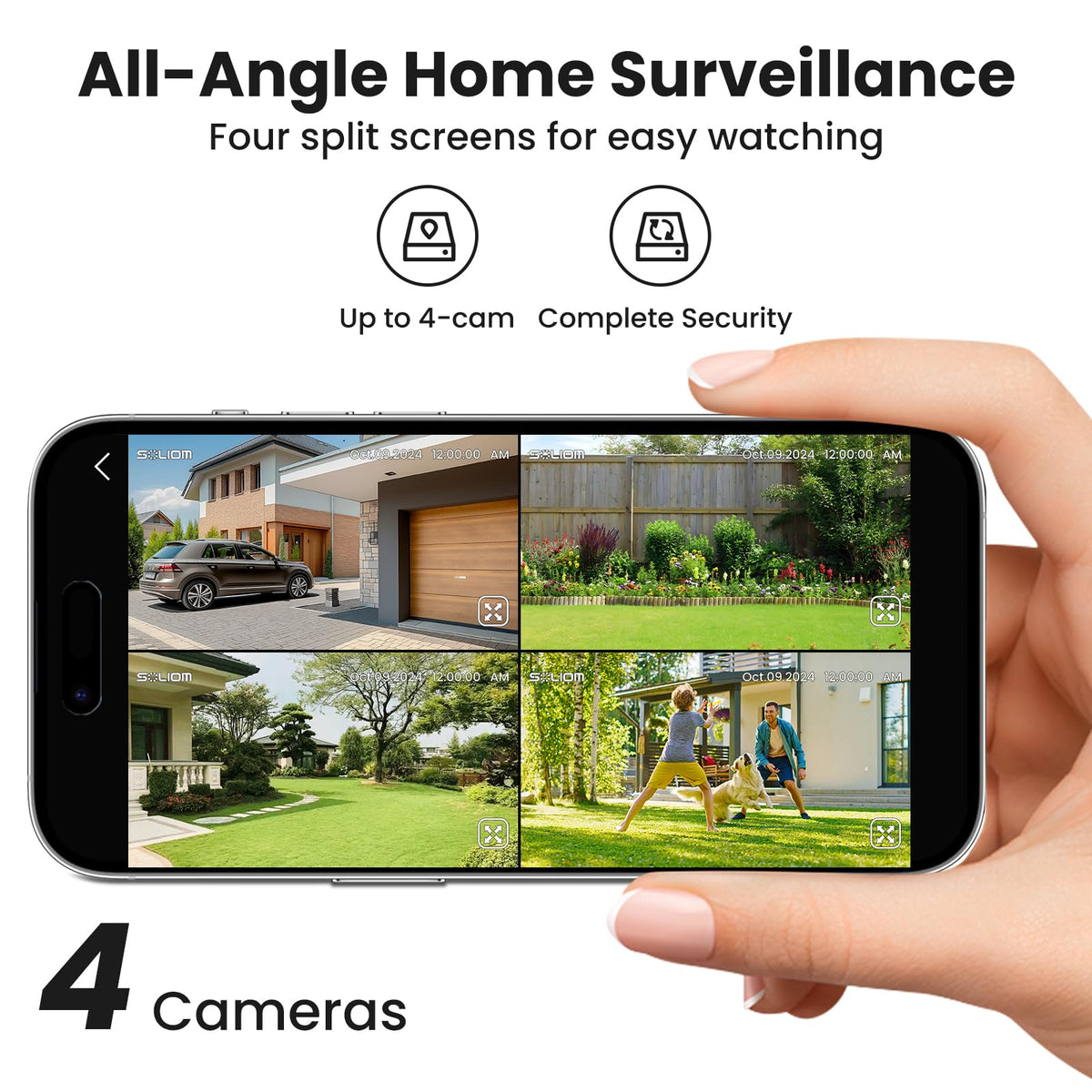 SOLIOM- 5MP Security Cameras Wireless Outdoor, No Subscription,4-Cam Pack, Solar Powered Home Security Camera with 360 Auto Tracking, Pan & Tilt, 3K