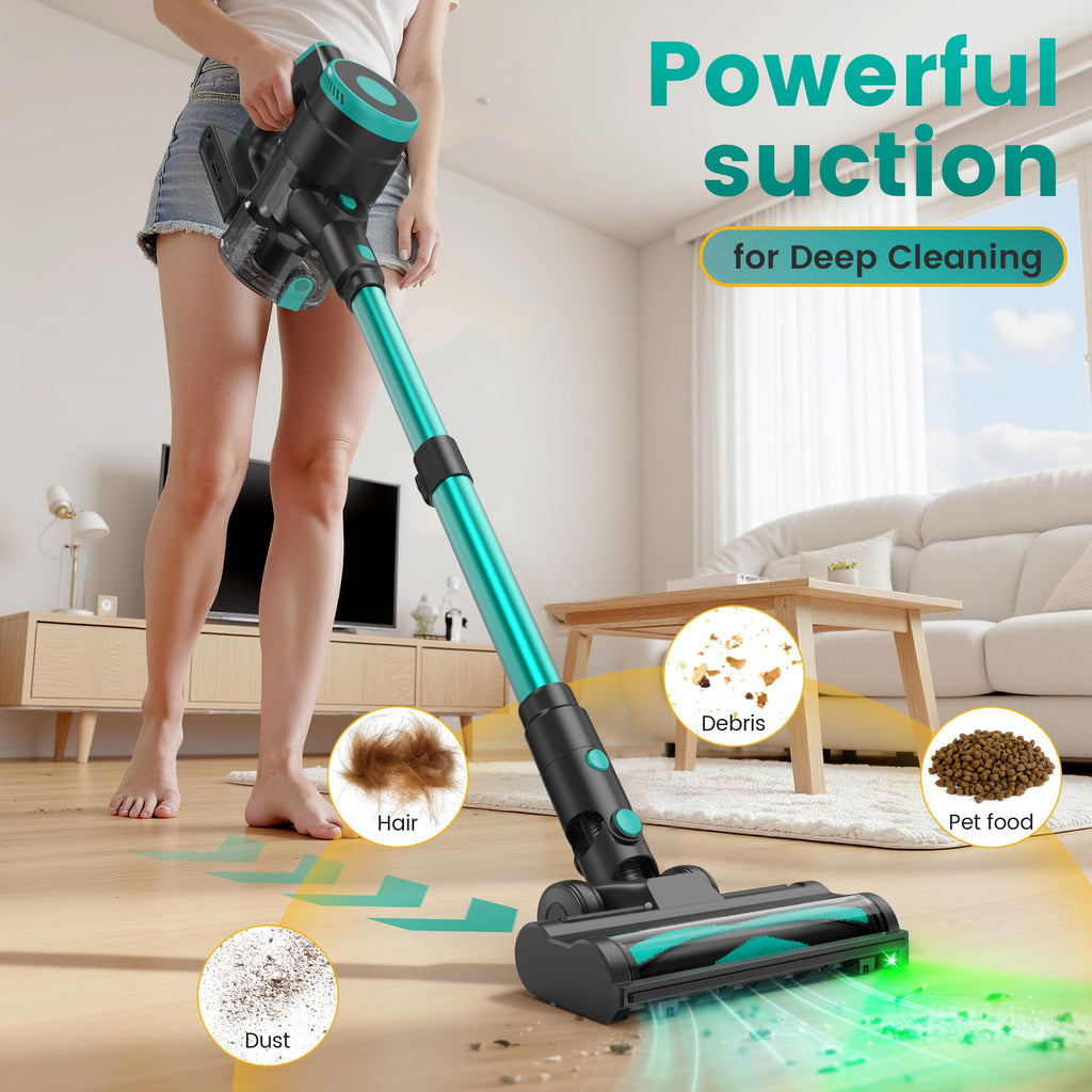 Zefiro Cordless Vacuum Cleaner for Home,45Mins Runtime Stick Vacuum Cleaners, Anti-Tangle and 1.5L Dust Cup, Lightweight Vacuum for Hardwood Floor
