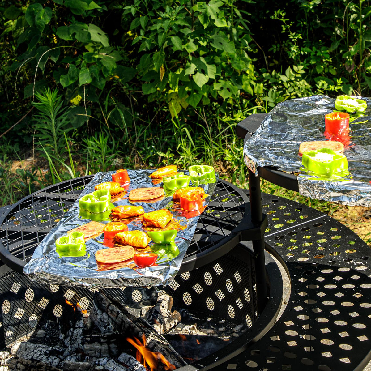 47 Inch Fire Pit with 2 Grills, Wood Burning Fire Pits for Outside with Lid & Poker, BBQ& Outdoor Firepit & Round Metal Table 3 in 1 for Patio