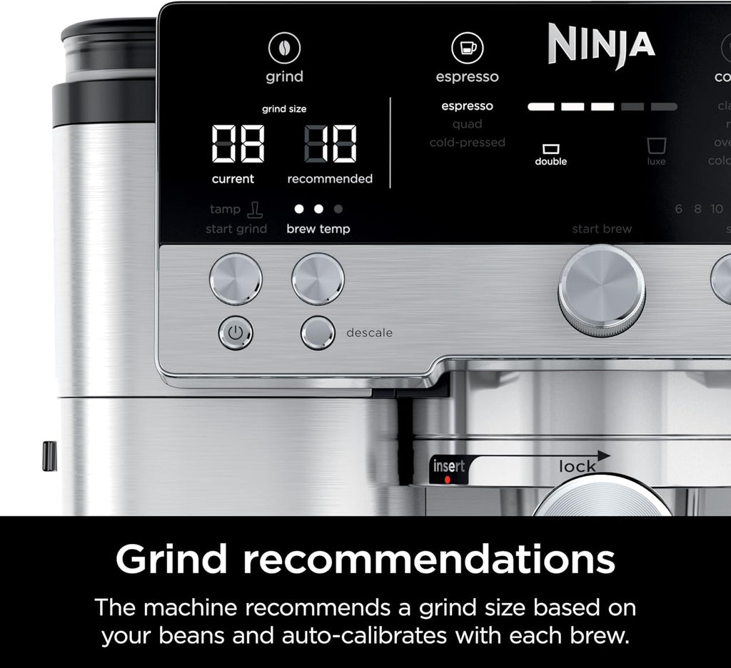 Ninja R-ES601 Luxe Caf Premier Series Espresso Machine, Drip Coffee, Cold Brew, Grinder, Tamper, Frother, Silver (Renewed)