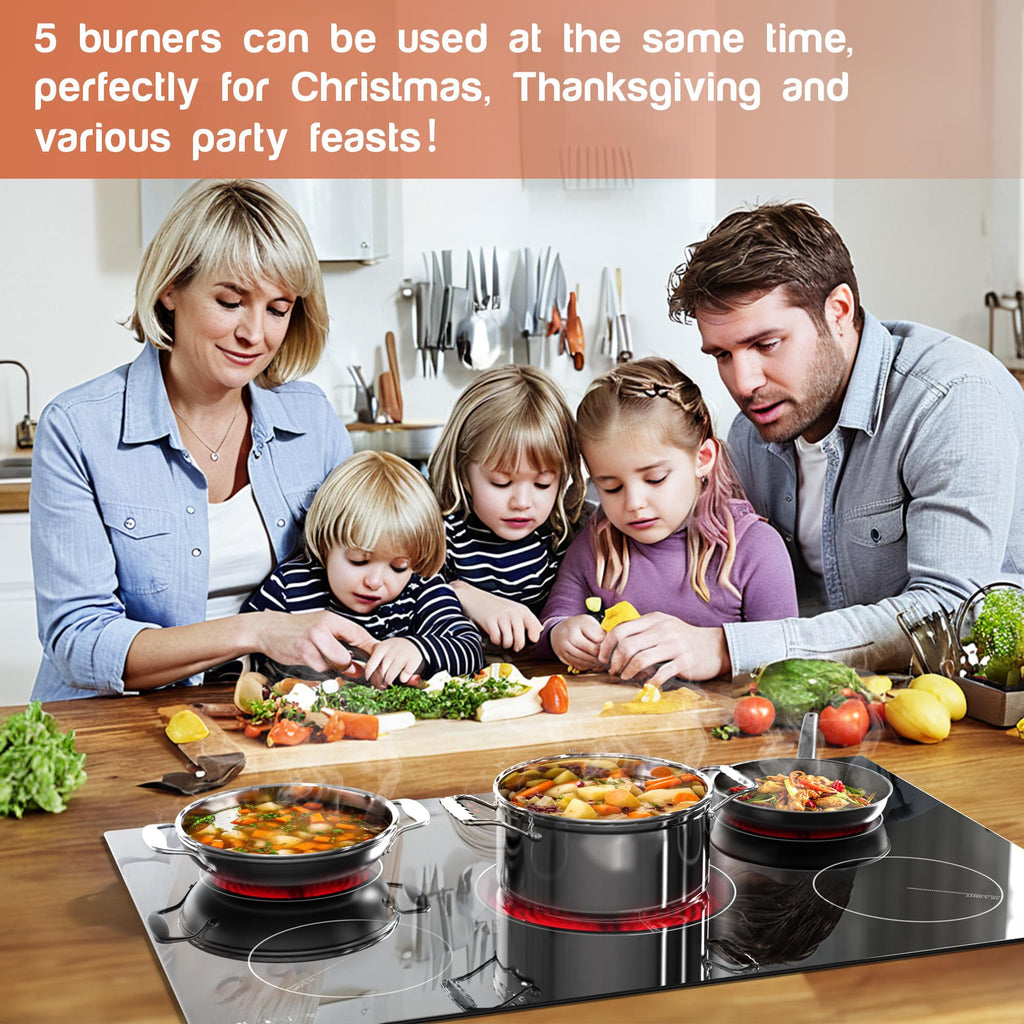 Karinear Electric Cooktop 30 Inch, 5 Burners Electric Stove 30 Inch Electri Ceramic Cooktop, 9 Power Level, Pause, Timer, Child Safety Lock, Triple