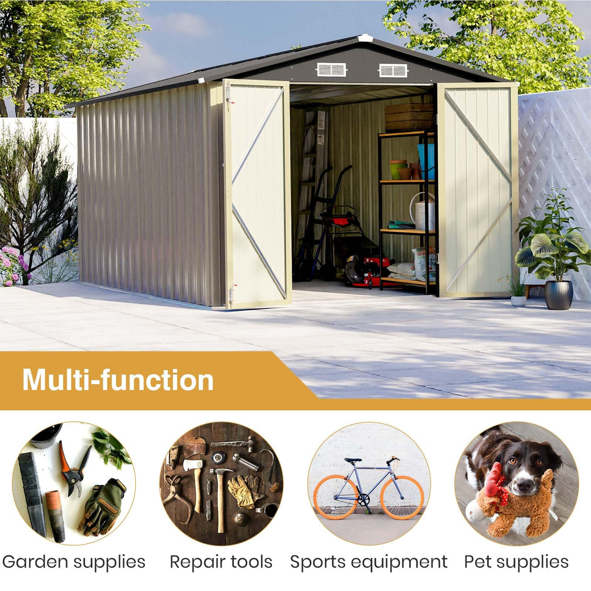Patiowell 10 x 12 FT Metal Storage Shed for Outdoor, Steel Yard Shed with Design of Lockable Doors, Utility and Tool Storage for Garden, Backyard