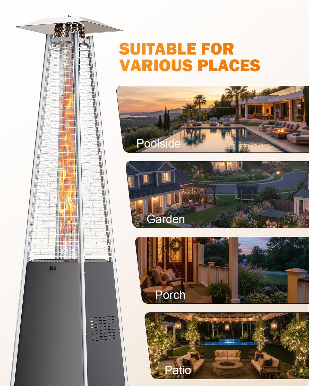 Pyramid Patio Heater, 48000 BTU Fast Heating Outdoor Heater for Large Spaces with Wheels & Weatherproof Cover, Triple Protection System for