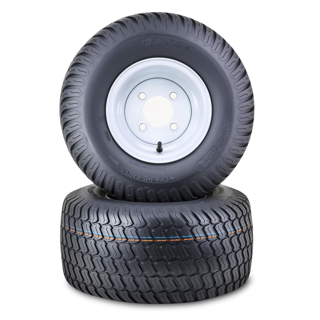 WANDA Lawn Mower Tractor Tire Wheel 18X7.5-8 4PR w/ 4X4" PCD White Rim,SET2