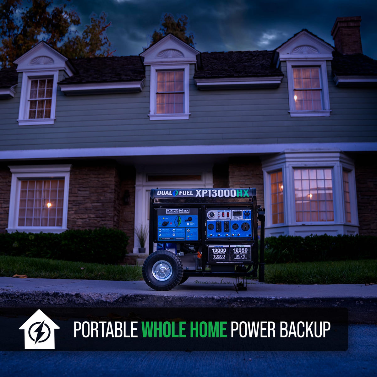 DuroMax XP13000HX 13,000-Watt Dual Fuel Portable Generator - Gas & Propane, Electric Start, Whole Home Power Backup, Transfer Switch Ready, RV &