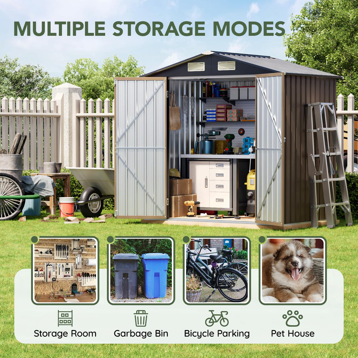 10x10 FT Outdoor Metal Storage Shed, Double Swing Doors, 2 Clear Windows,Tool Shed for Garden, Patio, Backyard Nightblue