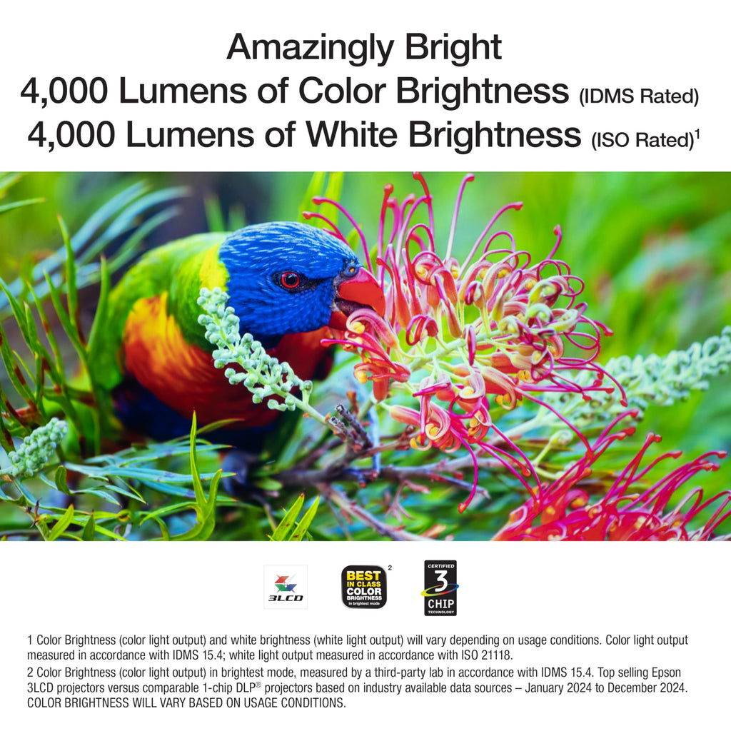 Epson Home Cinema 980 3-Chip 3LCD 1080p Projector, 4,000 Lumens Color and White Brightness, Streaming/Gaming/Home Theater, Built-In Speaker, Auto