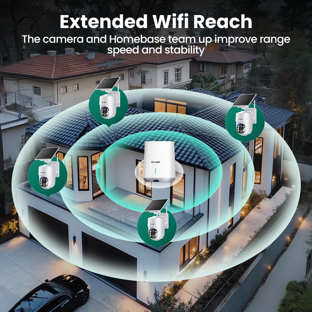 SOLIOM- 5MP Security Cameras Wireless Outdoor, No Subscription,4-Cam Pack, Solar Powered Home Security Camera with 360 Auto Tracking, Pan & Tilt, 3K