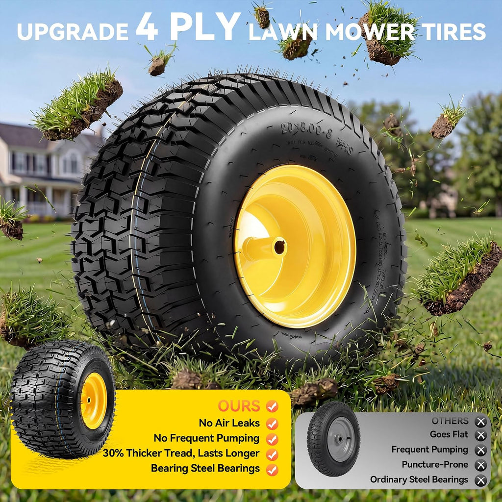YITAMOTOR 20x8.00-8 Tubeless Lawn Mower Tire & Wheel Assemblies