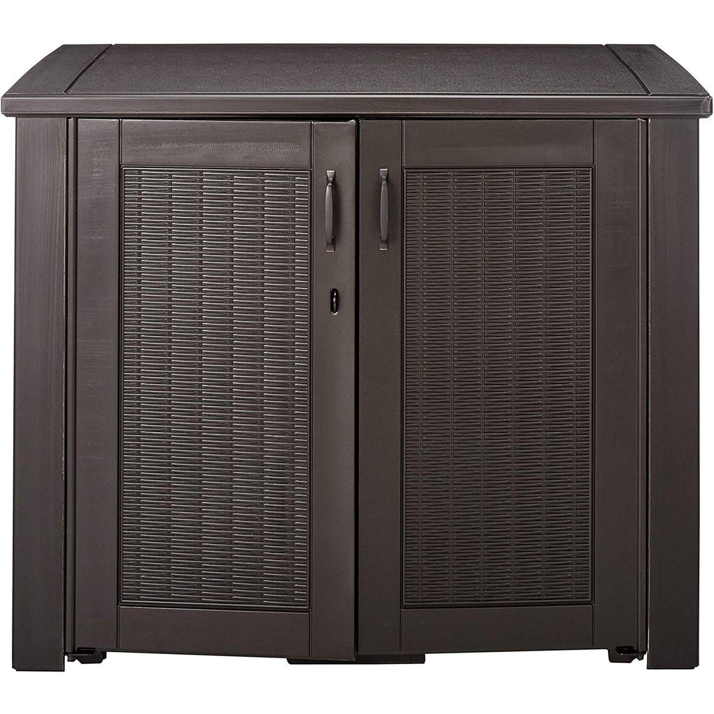Rubbermaid Decorative Outdoor Storage Cabinet (123 Gal), Weather Resistant, Brown, Organization for Home/Backyard/Pool Chemicals/Toys/Garden Tools