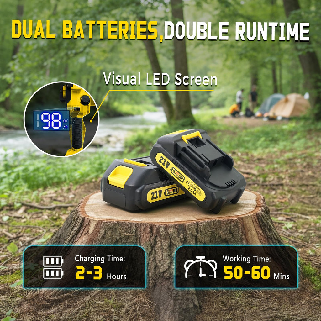 2-in-1 Cordless Pole Saw & 8'' Mini Chainsaw,Forest Ranger Approved Electric Handheld Chain Saw with 2 21V 4.0Ah Rechargeable Batterie&Charger, Auto
