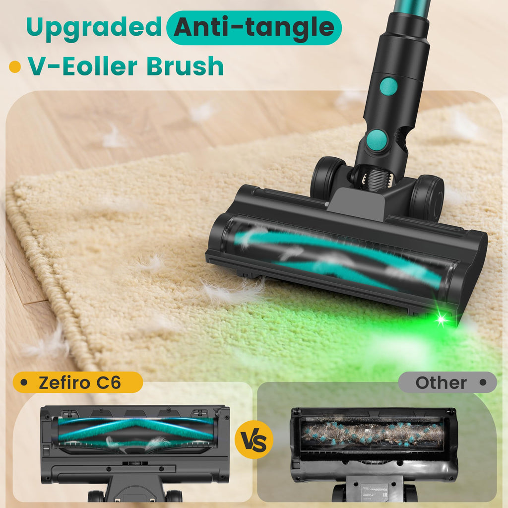 Zefiro Cordless Vacuum Cleaner for Home,45Mins Runtime Stick Vacuum Cleaners, Anti-Tangle and 1.5L Dust Cup, Lightweight Vacuum for Hardwood Floor