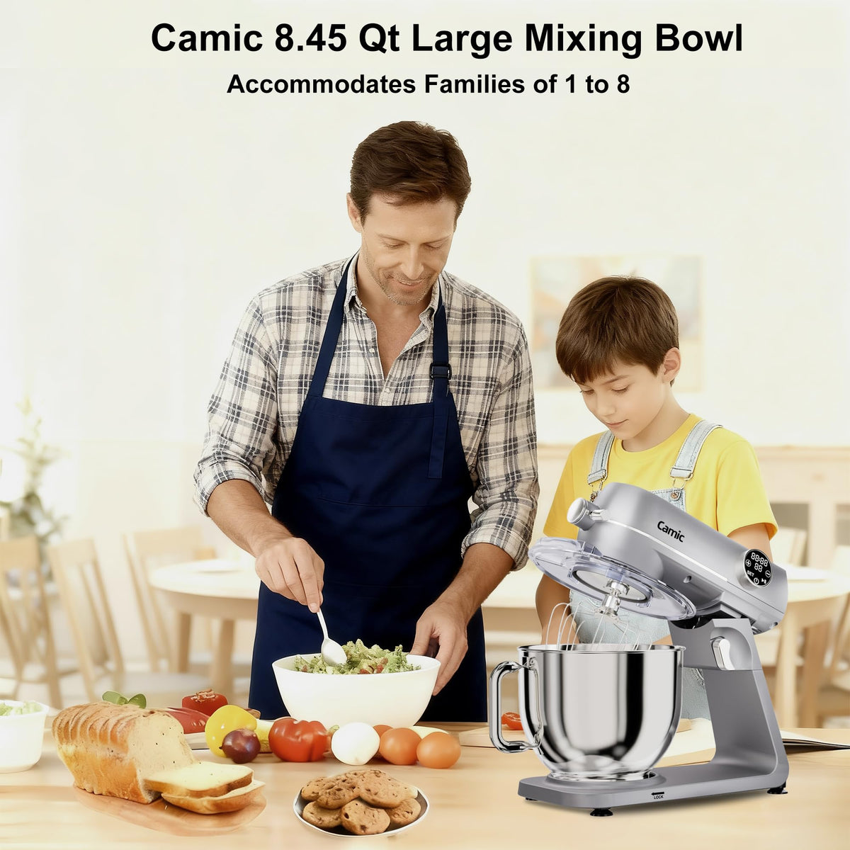 8.45 QT All Metal Stand Mixer,10 Speed Large Capacity Kitchen Mixer with Digital Timer & Tilt-Head, Electric Mixer with Whisk Dough Hook Mixing