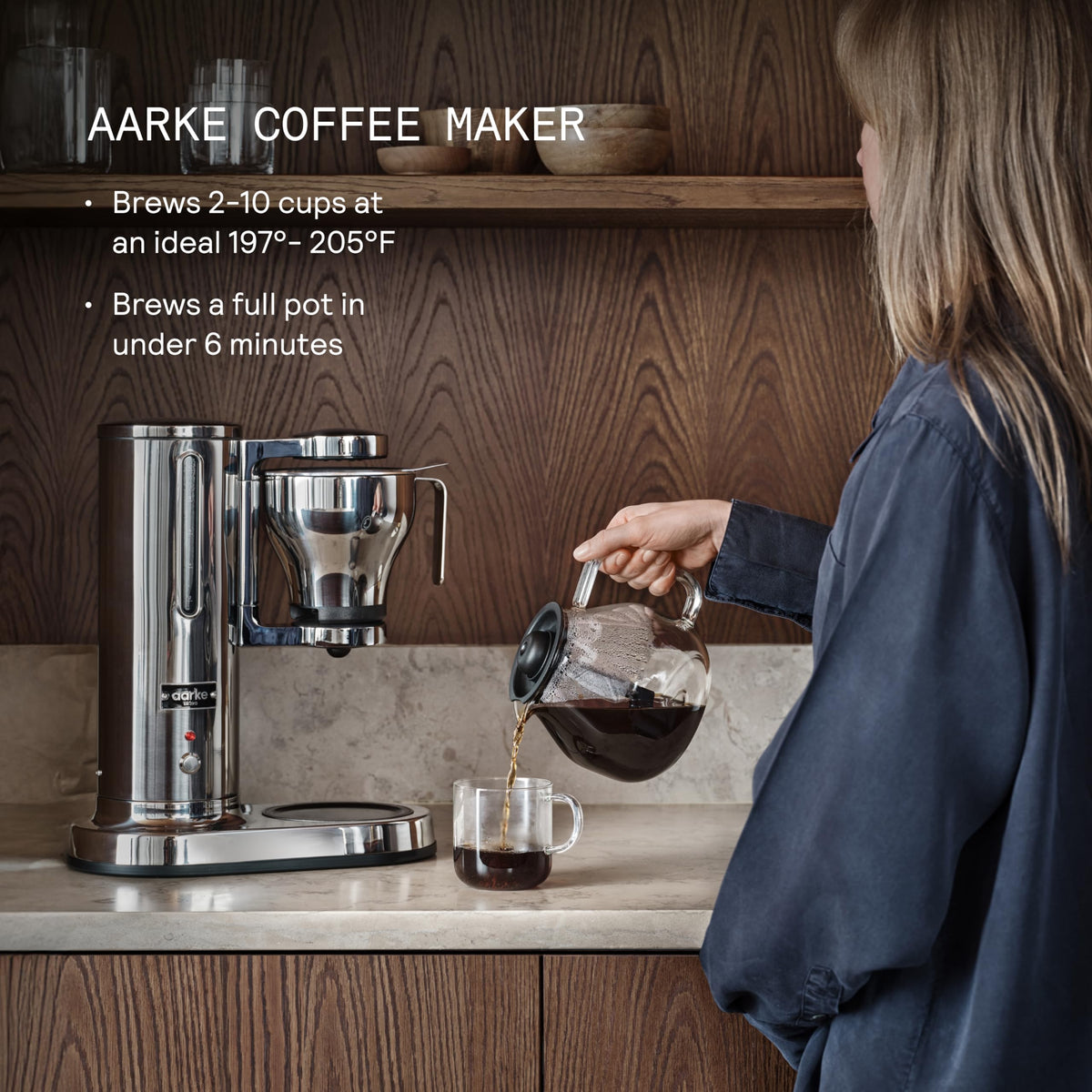 Aarke Coffee Maker - Electric 10 Cup / 42 fl oz Drip Brewer with Automatic Drip-Stop, Glass Carafe, Brews Full Pot in Under 6 Minutes, SCA Certified