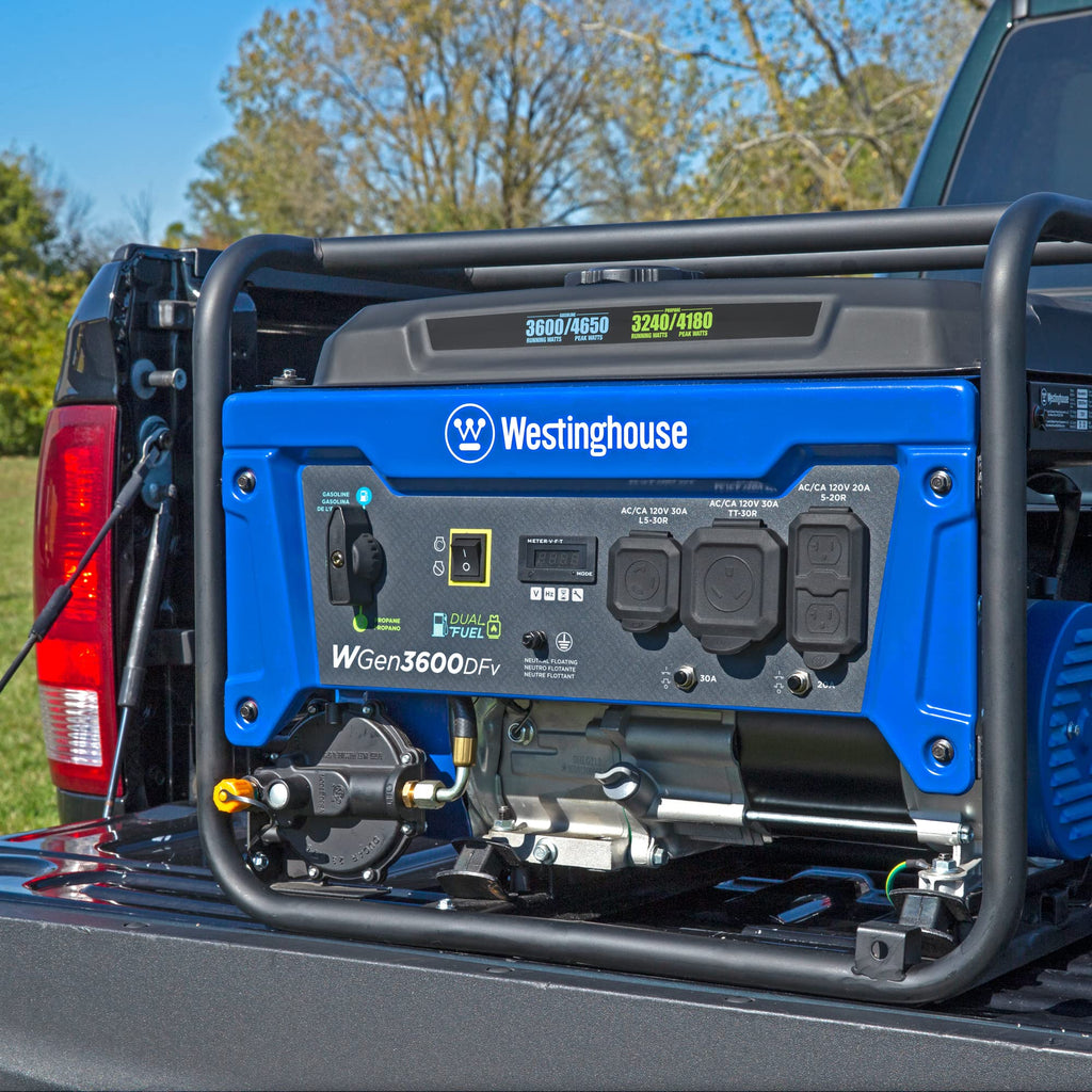 Westinghouse 4650 Peak Watt Dual Fuel Portable Generator, Remote Electric Start with Auto Choke, RV Ready 30A Outlet, Gas & Propane Powered