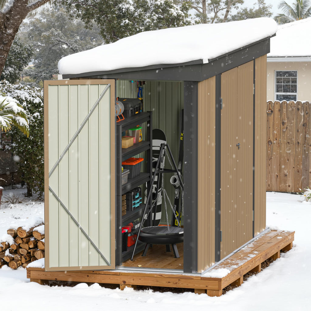 Greesum Outdoor Storage Shed 6 x 8 ft. Utility Tool Shed Metal Storage Garden Shed with Door & Lock for Patio Storage, Brown