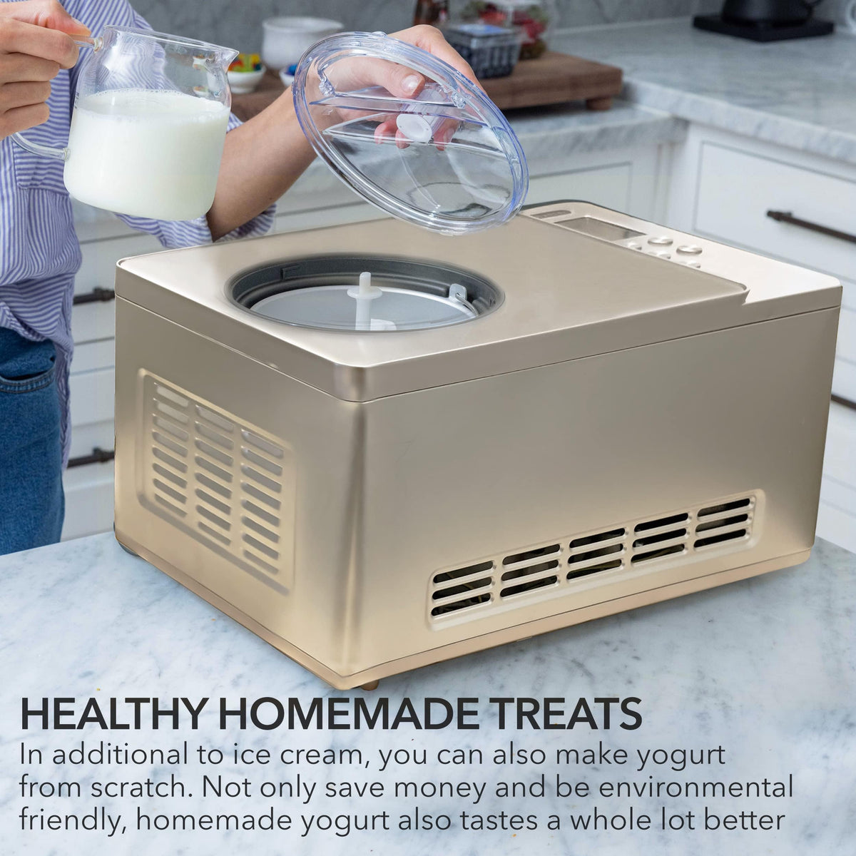 Whynter Ice Cream Maker Machine Automatic 2.1 Qt. with Built-In Compressor, LCD Digital Display & Timer, No Pre-Freezing, ICM-200LS, Stainless Steel