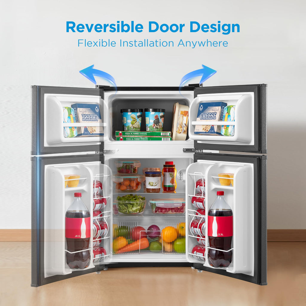 Midea WHD-113FB1 Double Door Mini Fridge with Freezer for Bedroom Office or Dorm with Adjustable Remove Glass Shelves Compact Refrigerator, 3.1 cu ft