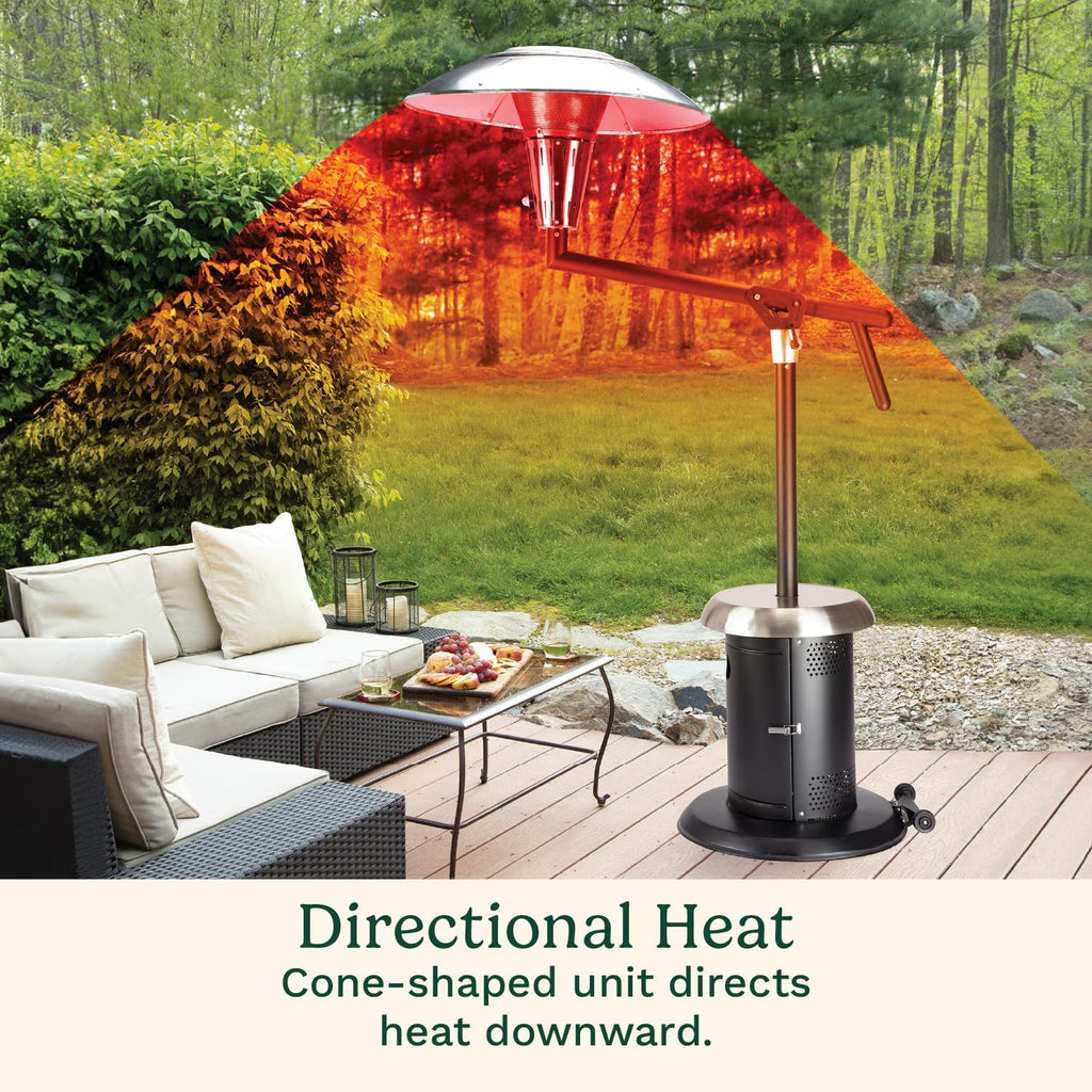 Cuisinart Perfect Position Propane Patio Heater, 38,200 BTU Powerful Directional Stainless Steel Outdoor Heater with Hidden Tank and Drink Table