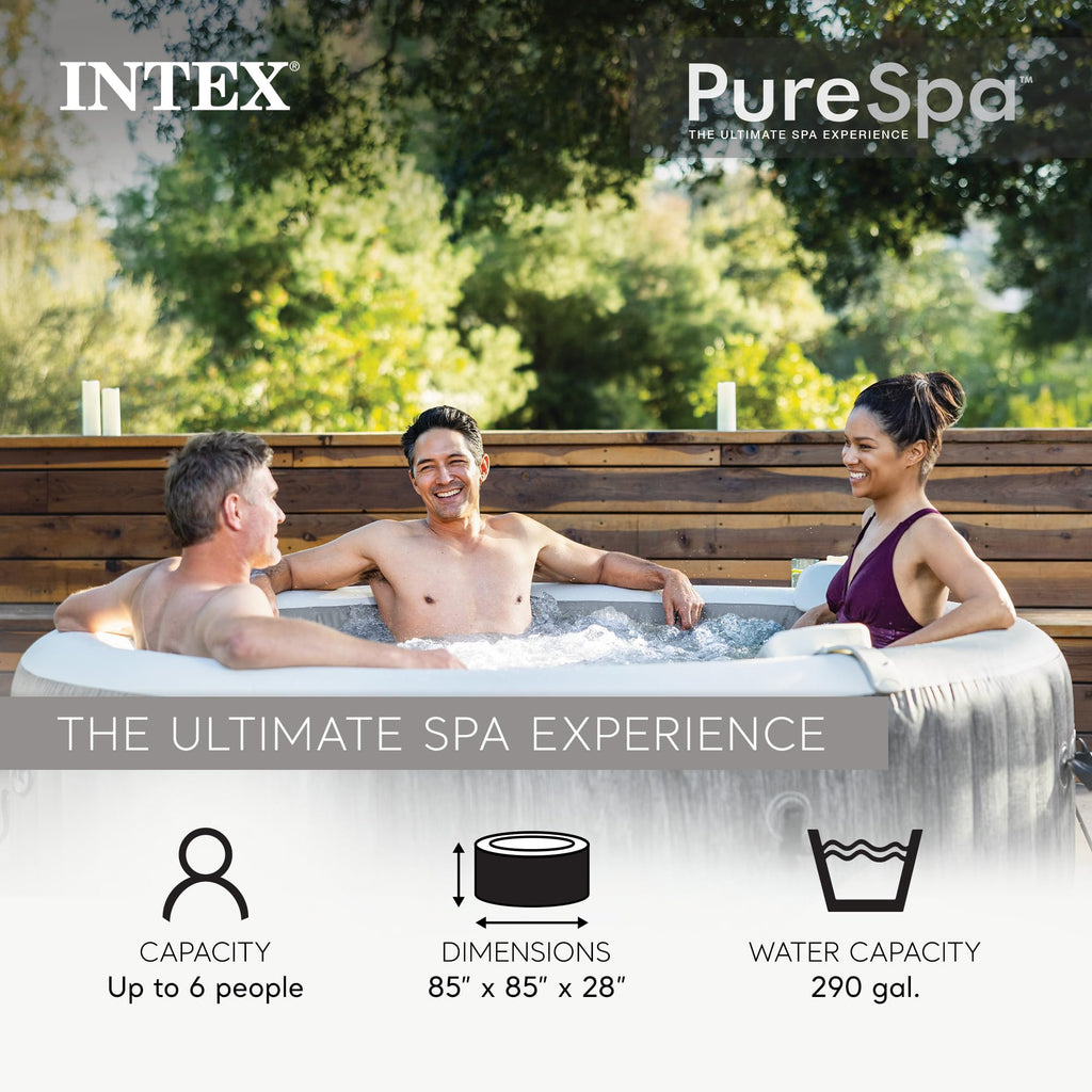 INTEX 28439EP PureSpa Greywood Deluxe Inflatable Spa Set: Includes Energy Efficient Cover C Spa Control App C Wireless Control Panel C 4 Person