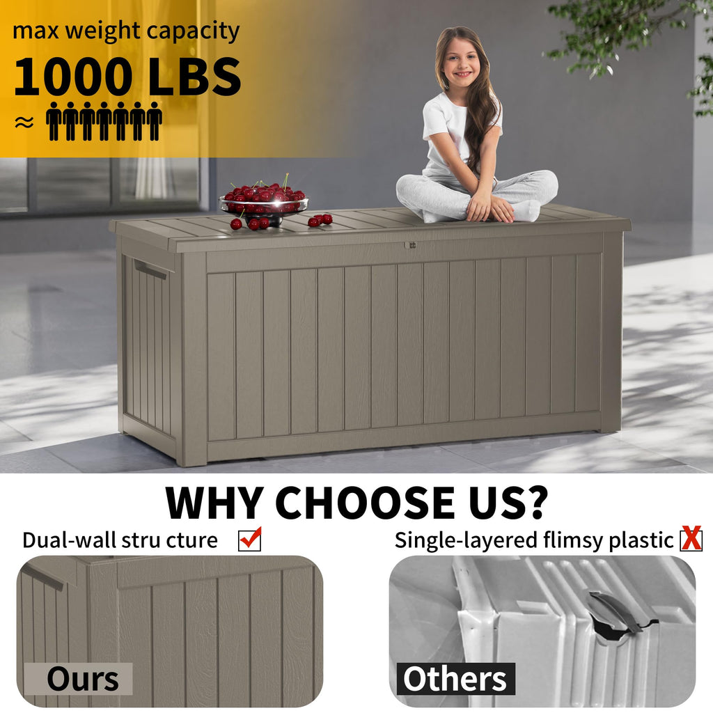 Mersco 320 Gallon Double-Wall Resin Deck Box - Lockable Waterproof Outdoor Storage Box, 1000lbs Capacity & Doubles as Seating for Patio Furniture
