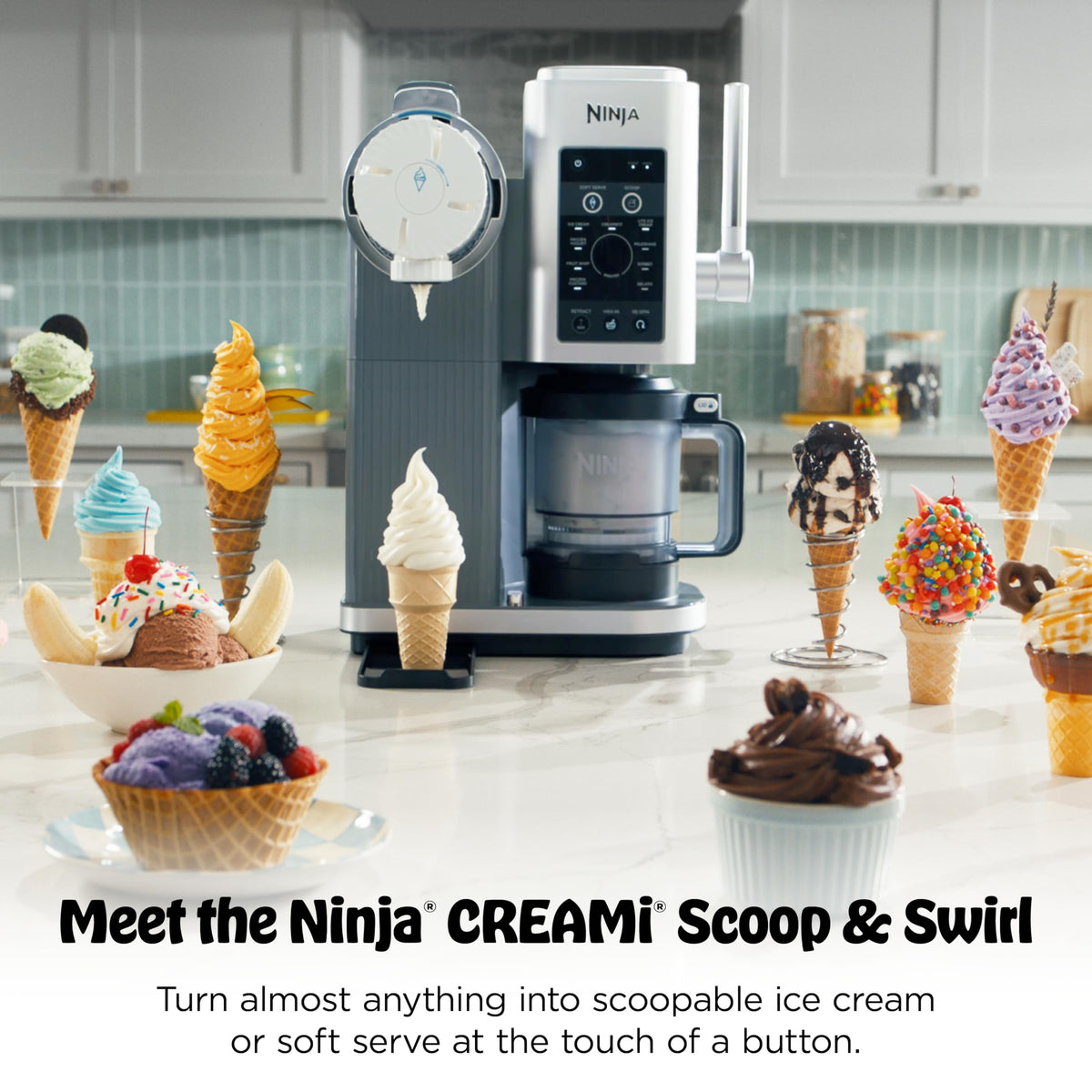 Ninja CREAMi Scoop & Swirl Ice Cream and Soft Serve Maker, Sorbet, Milkshake, Frozen Yogurt, Low Calories Program & More, 13-in-1, Soft Serve Handle