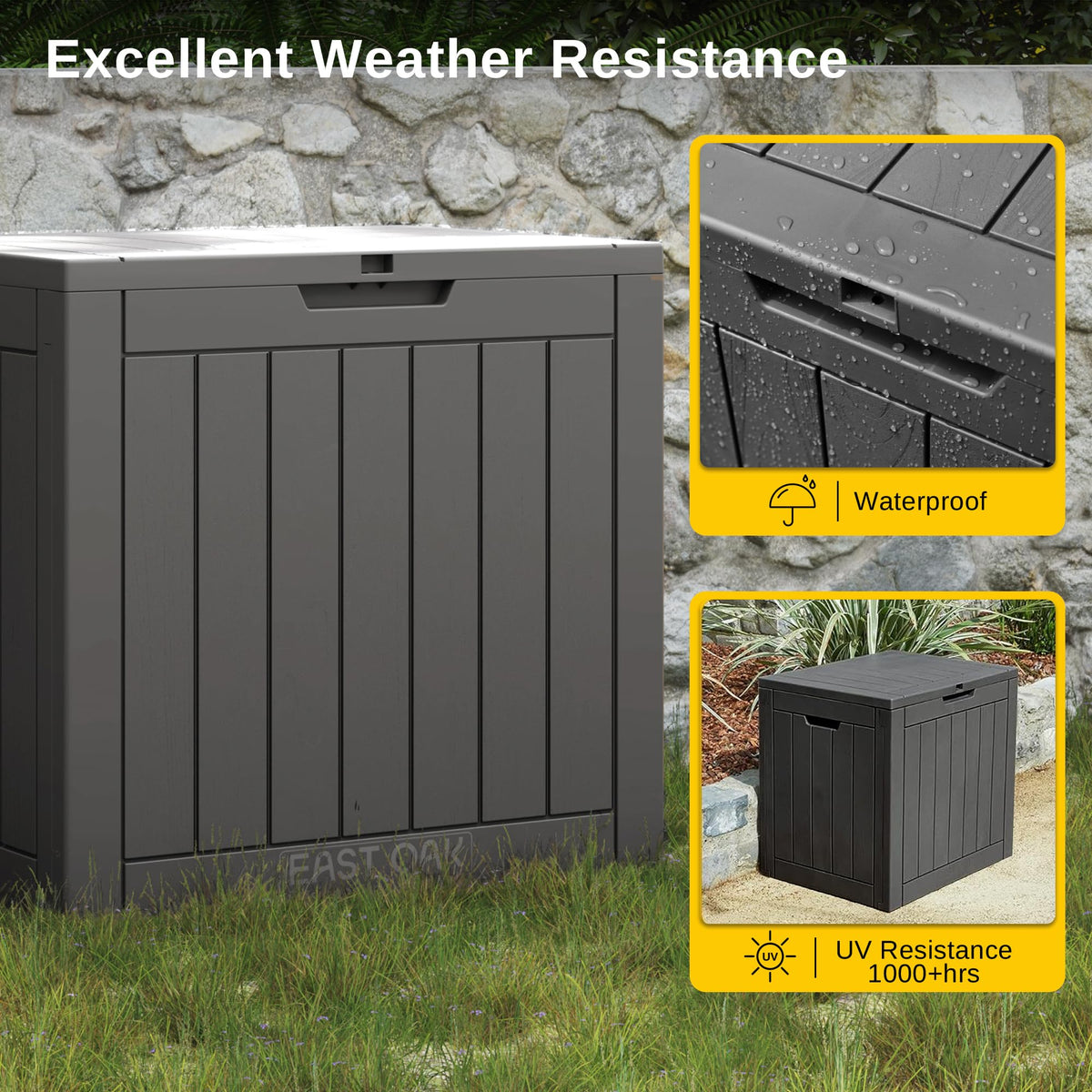EAST OAK Outdoor Storage Box, 120 Gallon Deck Box with Stainless Steel Rods Large Resin Storage Bin for Patio Cushions, Garden Tools, Waterproof and