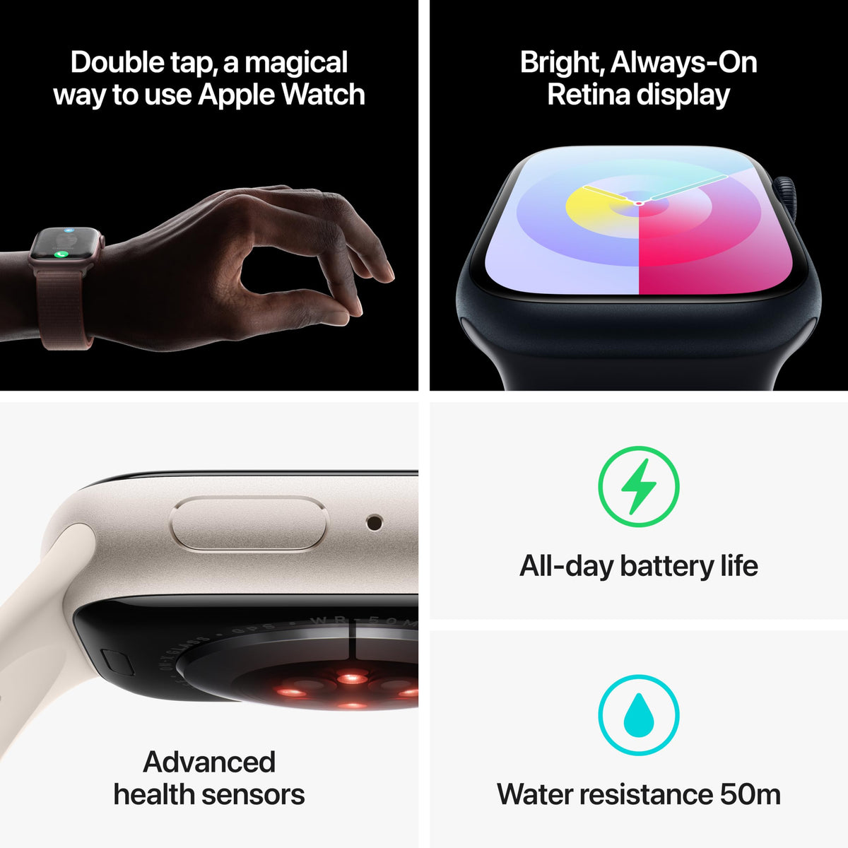 Apple Watch Series 9 [GPS 45mm] Midnight Aluminum Case with Midnight Sport Band M/L (Renewed)