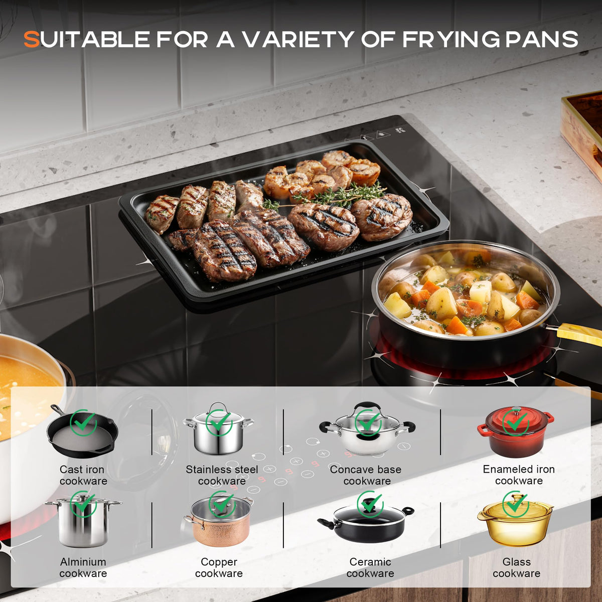 Karinear Electric Cooktop 30 Inch, 5 Burners Electric Stove 30 Inch Electri Ceramic Cooktop, 9 Power Level, Pause, Timer, Child Safety Lock, Triple