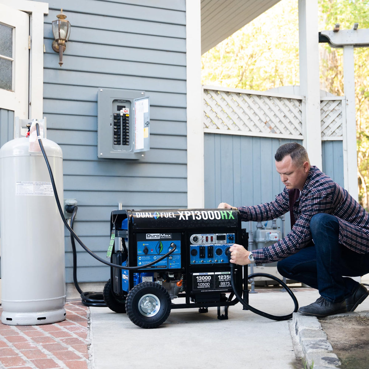 DuroMax XP13000HX 13,000-Watt Dual Fuel Portable Generator - Gas & Propane, Electric Start, Whole Home Power Backup, Transfer Switch Ready, RV &