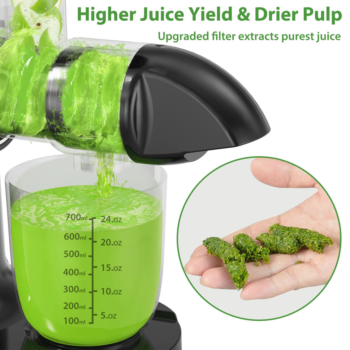 Juicer Machines, Aeitto Cold Press Juicer with Soft & Hard Modes, Quiet Motor, Reverse Function, Juice Extractor Vegetable and Fruit, Masticating