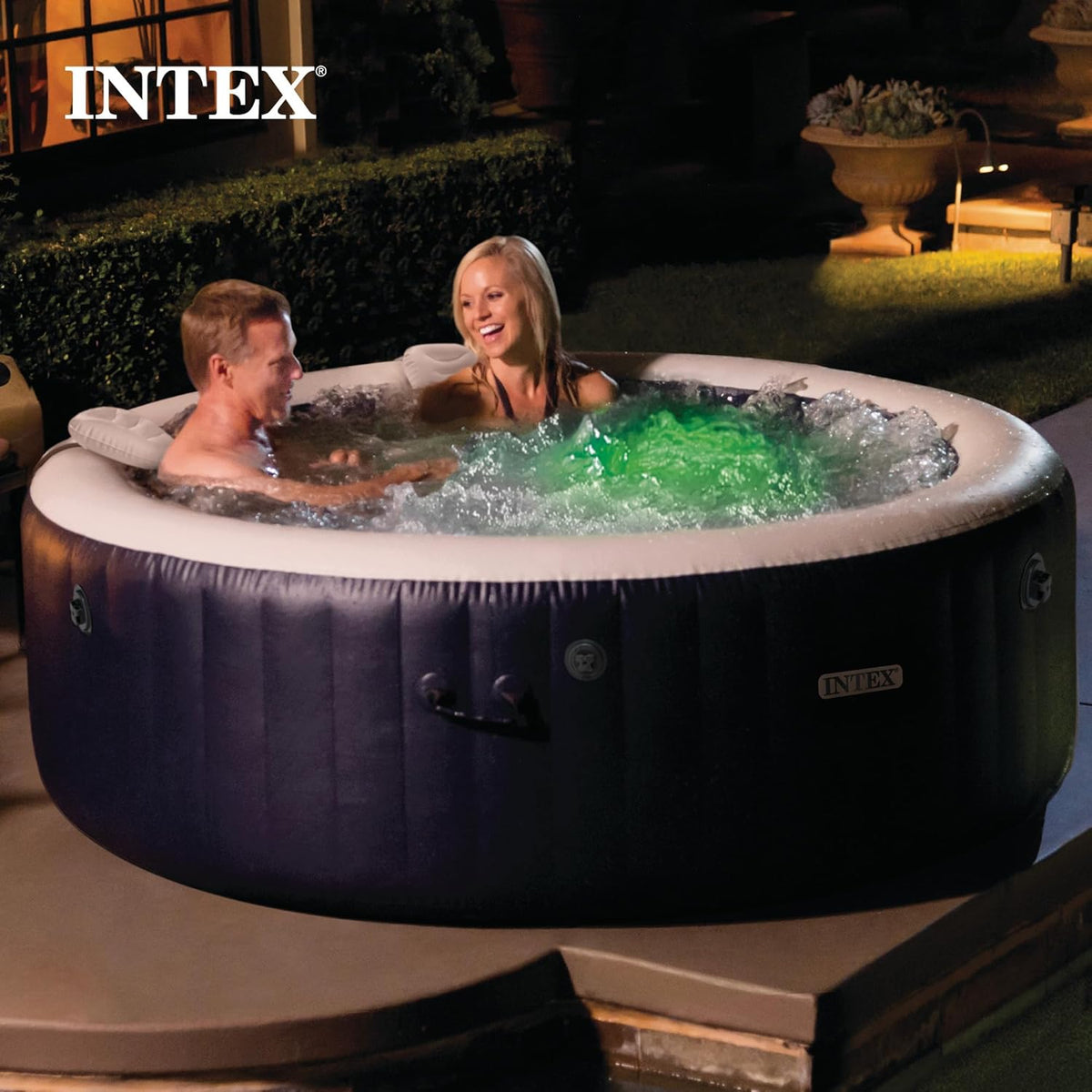 INTEX 28429EP PureSpa Plus Bubble Massage Spa Set: Includes C 2 Contoured Headrest C LED Light C 4 Person Capacity C 77" x 28"